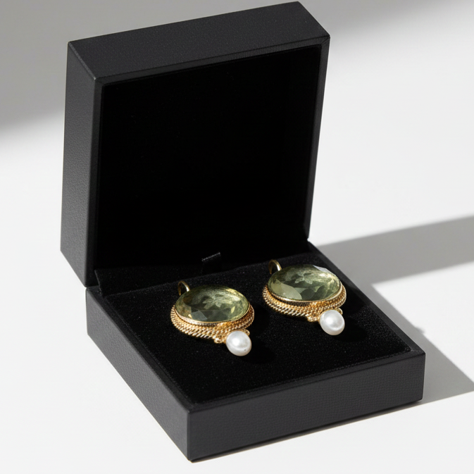 Vintage kulaté náušnice se zeleným kamenem