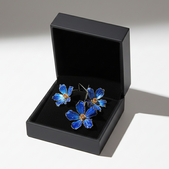 Bliss - Vintage modré květinové náušnice