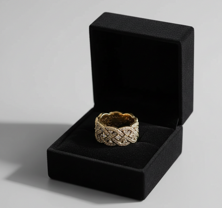 Krista | Vintage pletený prsten s kubickou zirkonií