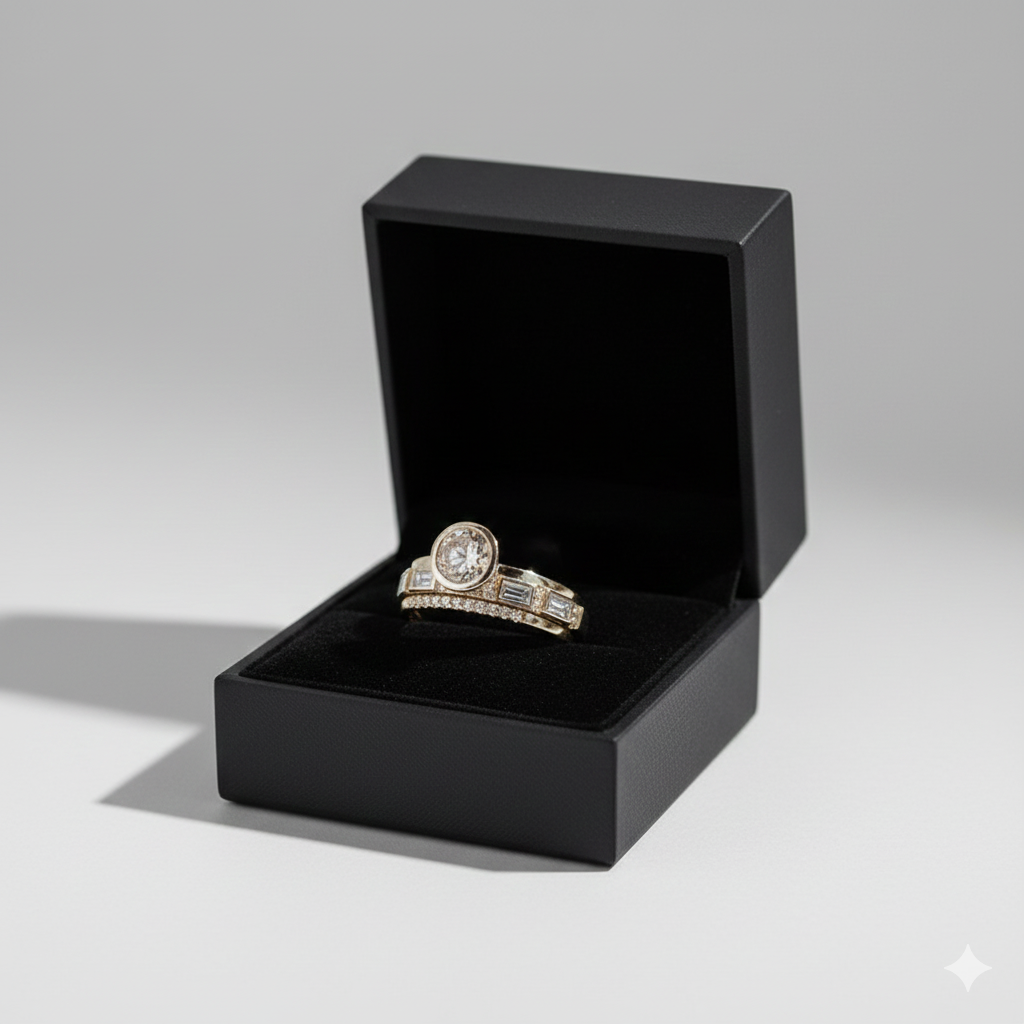 Sada zlatých krystalových prstenů