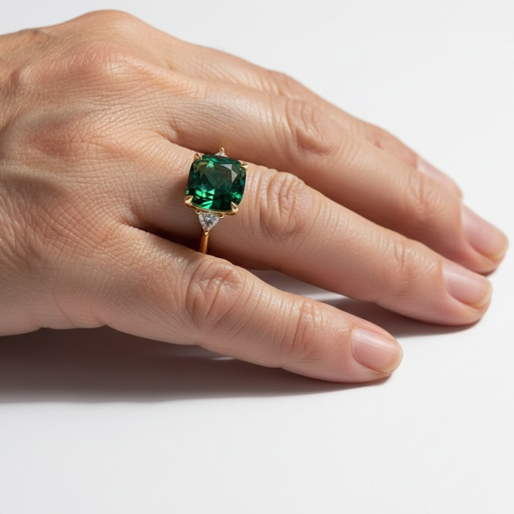 Zlatý prsten se zeleným zirkonem