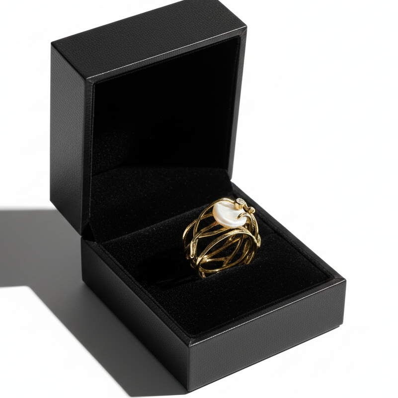 Jemný prsten ze zlata a perel