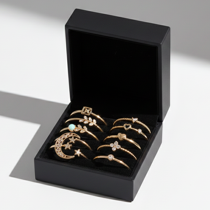 Sada zlatých bohémských prstenů