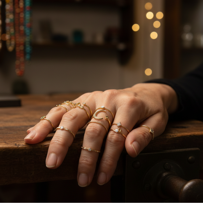 Sada zlatých bohémských prstenů